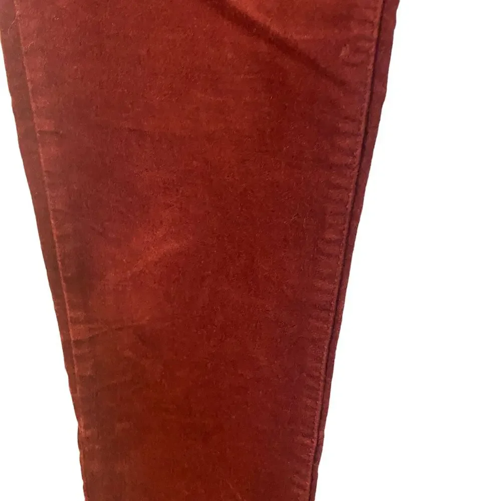 J. Crew Maroon Velvet Skinny Jeans Mid Rise Cotton Blend Women Sz 27